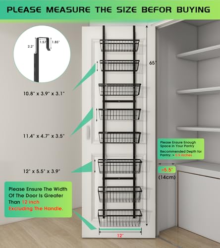 Mefirt 12 Inch Wide Narrow Over The Door Pantry Organizer, Pantry Organization and Storage, Black 8-Tier Metal Hanging Deep Basket Wall Spice Rack Seasoning Shelves, Home & Kitchen Essentials - color: Black, size: 8-Tier (12"W)