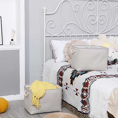 Bidtakay Large Fabric Storage Bins Beige Linen Closet Organizers Set of 2 Baskets for Shelves Clothes Bedroom 16x11.8x11.8 Inch Foldable Organization Baskets for Towels Blankets Storage Dog Toys - color: Light Beige, size: 2 Pack-L-16x11.8x11.8 In