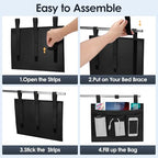 Bedside Caddy Storage Organizer, Hanging Storage Bag Pocket for Bunk/Hospital Beds,College Dorm Organizer for Remotes Phone,College Dorm,Camp,Bed Rails(4 Pockets),Black