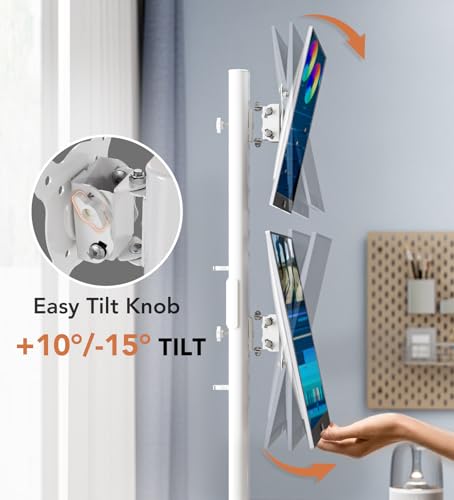 Dual Monitor Stand - Vertical Stack Screen Free-Standing Monitor Riser Fits Two 13 to 34 Inch Screen with Swivel, Tilt, Height Adjustable, Holds One (1) Screen up to 44Lbs HT05W-002 White - color: White