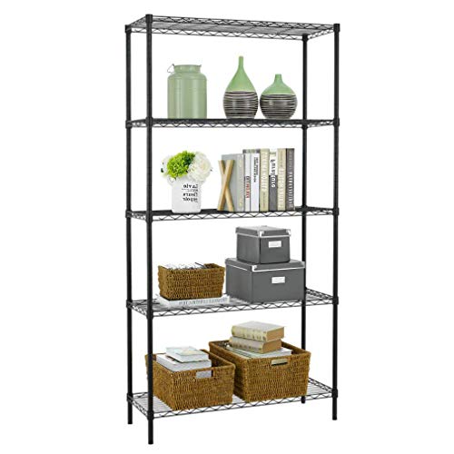 BestOffice | 5-Tier Wire Storage Shelves | 36x14x72 | Black | with Adjustable Racks | Heavy-Duty Metal Shelf, Holds Upto 1000 lbs | No-Tool Assembly | Ideal for Home & Garage Shelving - color: Black, size: 36"D x 14"W x 72"H
