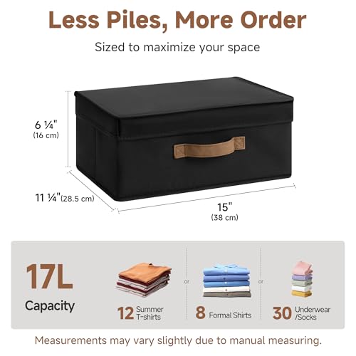StorageWorks Fabric Storage Bins with Lid, Decorative Storage Boxes for Shelves, Stackable Closet Organizer and Storage Basket with Handle, Black, 2-Pack - color: Black, size: 15"L x 11¼"W x 6¼"H