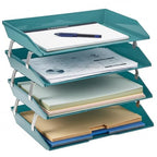 Acrimet 4 Tier Paper Letter Tray Side Load Letter Size, Office Desk File Document Organizer Plastic (Solid Green)