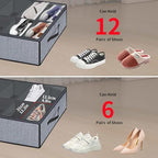 Onlyeasy Large Under Bed Shoe Organizer (6 to 12 Pairs x 2) - Underbed Shoes Closet Storage Solution with Metal Zipper and 2 Handles, Breathable, 29.3"x23.6"x5.9", Linen-like Grey, MXDUBSB2P - color: 2 Shoes (12+12 Cells) Linen-like Grey