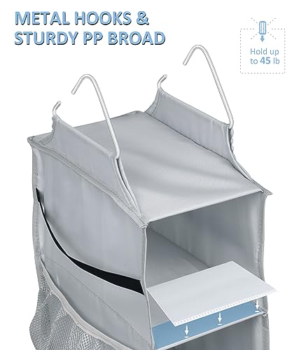 SLEEPING LAMB 8 Shelves Hanging Shoe Rack Hanger, Narrow Hanging Shoe Organizer for Closet Storage Clothes, Gloves, Bags, with 8 Large Mesh Pockets to Hold 16 Pairs Shoes in Dorm, Grey - color: Grey, size: 52''