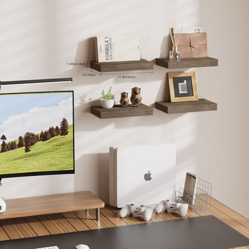Floating Shelves for Wall, Bathroom Shelves Over Toilet, Wall Shelves & Book Shelf, Hanging Shelf, Modern Wooden Wall-Mounted Small Floating Shelves, 12x7x1.5 in (Smoke Gray, Set of 4) - color: Smoke Gray, size: 12"(set of 4)