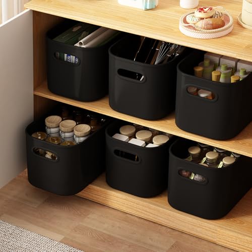 ORGIDOL 6 Pack Black Storage Bins with Lids Stackable Storage Container for Organizing, Black Storage Boxes with Handle for Shelves, Cute Organizer Bins for Craft, Snacks, 9.85x6.9x5.7 inch - color: Black, size: 6 Pack
