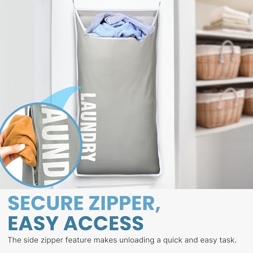Hanging Laundry Hamper Bag XL 40x22", Space Saving over the Door Storage Bags, Behind the Door Hampers for Dirty Clothes & Wall Mounted Basket for Bathroom, Organizer for Small Room Spaces RV - color: Gray, size: 2-Pack
