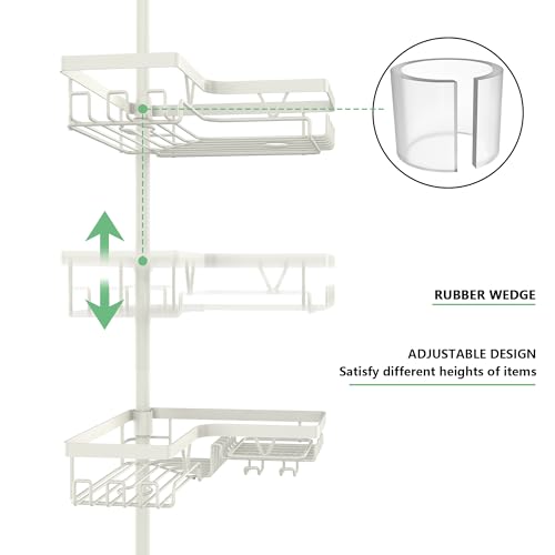 KEGII Shower Corner Caddy Tension Pole, Rustproof Corner Bathroom Organizer, No Drilling Bathtub Shelf for Inside Shower, Waterproof Bathroom Tub Organizer, Fits 25-114.2 Inch Height, Cream White - style: Tension Caddy - Cream White