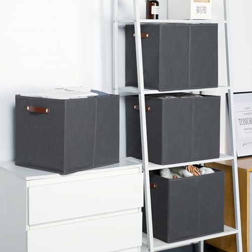 Temary Foldable Cube Baskets 4Pack - Grey, 13x15x13 Inch Fabric Storage Organizer Bins with Handles - color: Grey, size: 13x15x13