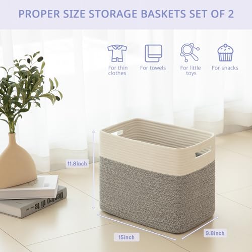 OIAHOMY Storage baskets for Shelf, Toy Storage Basket, Collapsible Storage Bins, Blanket Basket Living Room, Closet Storage for Bedroom, 15 x 9.8 x 11.8 Inches-Pack of 2-Grey, FSB-H-P-01 - color: Grey, size: 15" x 9.8" x 11.8"