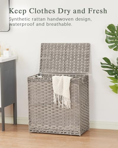 SETVSON Laundry Hamper with Lid Wicker Laundry Basket 112 L (29.6 Gal) Laundry Hampers Handwoven Rattan Clothes Hamper with Handles 3 Removable Liner Bag, 6 Mesh Bags for Bathroom Bedroom Gray - color: Grey, size: 29.6 Gal
