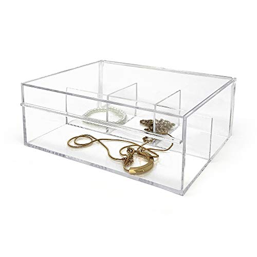 Isaac Jacobs 4-Compartment Clear Acrylic Organizer with Lid (6.7" L x 8.6" W x 3.4" H), Multi-Sectional Tray, Storage Solution for Makeup, School & Office Supplies (3 Small, 1 Large) - size: 3 Small, 1 Large