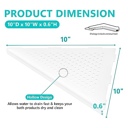 Qeke Corner Shower Shelves, 10” Recessed Tile Shower Shelf Matte White, 304 Stainless Steel Grout in Corner Tile Shower Shelves, No Drilling, 2 Pack - color: Matte White, size: 10"- 2 Pack