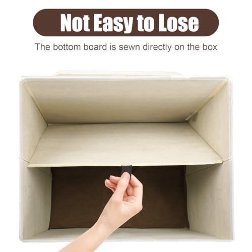 Large 17" 42 Quarts Collapsible Stackable Storage Bins with Lids [3-Pack] Foldable Fabric Linen Storage Boxes Cube, Closet Organizer Baskets with Label for Home (16.7 x 12 x 12", Brown & White) - color: Brown & White, size: Large - 3 Pack