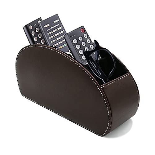 Remote Control Holder Organizer with Metal Bottom Stable Table Desk Leather Control Storage TV Remote Control Organizer with 5 Spacious Compartments (Brown with Metal Bottom) - color: Brown with Metal Bottom