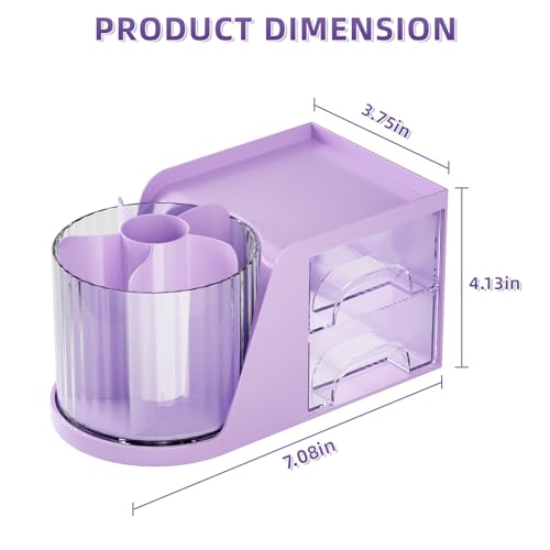 Marbrasse Desk Organizer with 2 Drawer, 360°Rotating Pen Holder, Desk Organizers and Accessories with 6 Slots Pencil Holder + 2 Drawer, Art Supply Storage Box Caddy for Office (Purple) - color: Purple