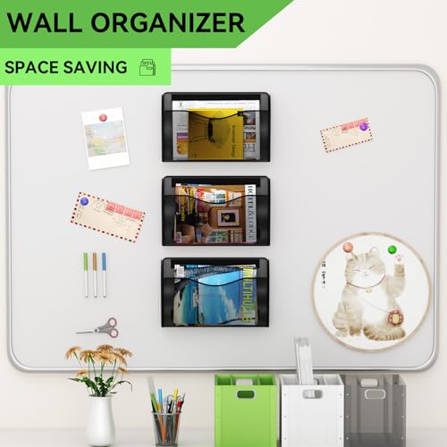 Magnetic File Holder - Heavy Duty Wall File Organizer for Refrigerator & Whiteboard - Strong Magnet Mail Holder & Magazine Rack, No Drilling Document Storage Basket for Office Cabinet - color: Black, size: 3 Pack Magnetic