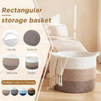 XXXXL 125L Extra Large Blanket Basket, 23.6" x 16.9" Jumbo Woven Cotton Rope Storage Basket with Handles, Laundry Hamper, Toy Storage for Living & Play Room(White, Beige & Natural Linen) - color: White, Beige & Natural Linen