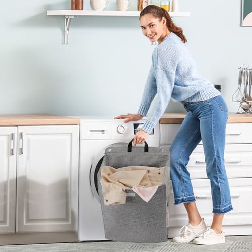 Wall Hanging Laundry Basket, Collapsible Laundry Hamper with Handle & Laundry Balls,Space-Saving Foldable Storage Dirty Washer Organizer Bin Multi-function Container Durable, Set of 2 (Grey) - color: Grey