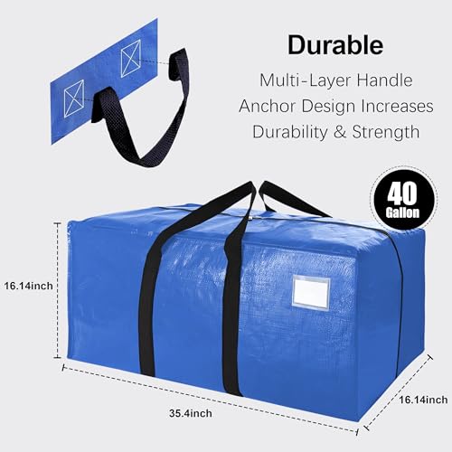 6 Pack Heavy Duty Extra Large Moving Bags W/Backpack Straps - Strong Handles & Zippers, Storage Totes For Space Saving, Fold Flat, Alternative to Box and Bin (40 gal, Multicolor) - color: Multicolor, size: 40 Gal - 6 Pack