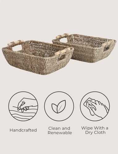 StorageWorks Hand-Woven Large Storage Baskets with Wooden Handles, Seagrass Wicker Baskets for Organizing, 2-Pack - color: Natural(Seagrass), size: Medium