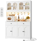 HIFIT 71" LED Kitchen Pantry Cabinet with Power Outlet, Large Kitchen Hutch Storage Cabinet with Arched Door & Shelves & 2 Drawers, Tall Modern Coffee Bar with Hutch for Home Dining Living Room, White - color: White
