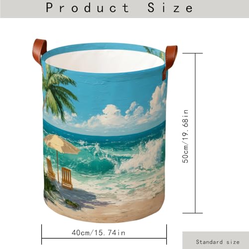 Beach Scenes Laundry Hamper, Collapsible Oxford Cloth Laundry Basket Cool Design Beach Theme for Boys Room, Colorful Small Space Hamper Summer Decor (15.75x15.75x19.7in) - color: Colorful601
