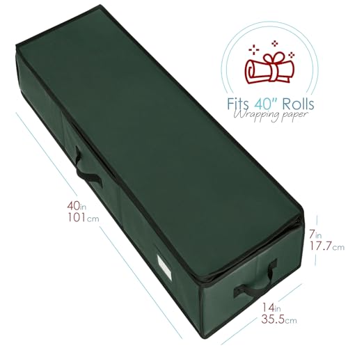 Hearth & Harbor Wrapping Paper Storage Container with Ribbon Storage Organizer - Christmas Storage Bag with Extra Interior Pockets - Gift Wrapping Organizer Storage Fits Up to 26 Rolls of 40" Length - color: Green, size: Large