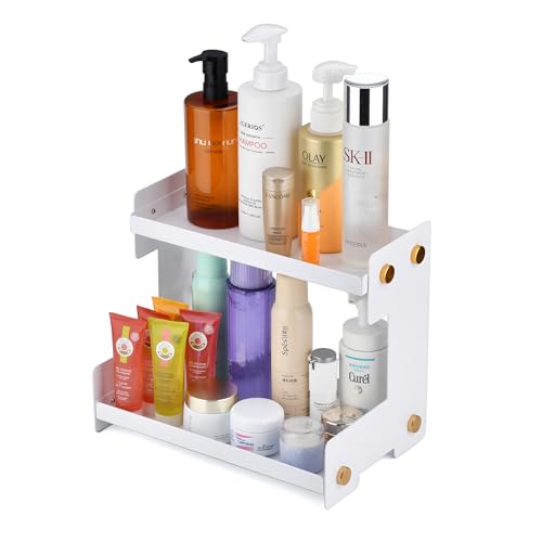 FFK 2 Tier Bathroom Countertop Organizer, SUS 304 Stainless Steel Storage Shelf for Cosmetic Organizer, Ideal for Cabinet, Countertop, Pantry, and Desktop, Office, White - color: White 1