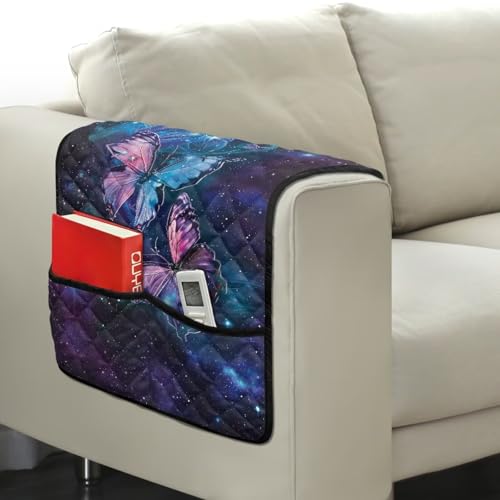 Butterfly Galaxy Print Armrest Covers for Sofa Machine Washable Sofa Armset Organizer with 2 Pocket Storage Water Resistant Furniture Protector for Recliner, Sofa - color: Butterfly Galaxy