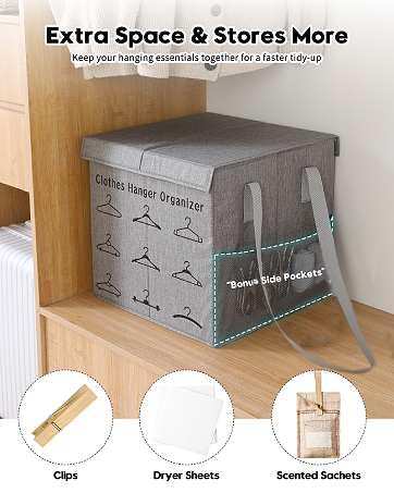 Large Sturdy Hanger Storage, Hanger Organizer Space Saver, Portable Hanger Holder Organizer with Handles, Hanger Organizer Stacker Box Caddy Containers for Closet Laundry Rooms (1 Pack)