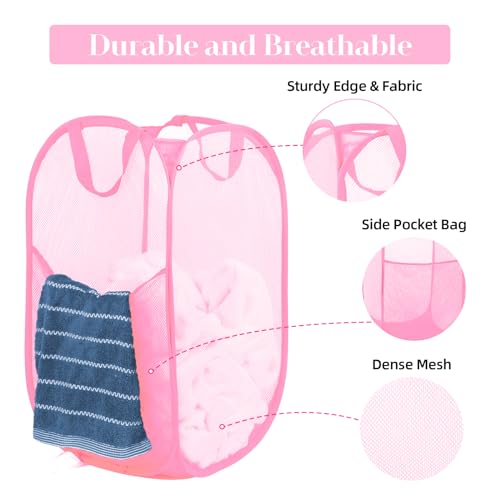 2 Pack Durable Collapsible Laundry Baskets - Reinforced Mesh Pop Up Laundry Hamper with Pocket, Foldable Dirty Clothes Hamper with Carry Handles for Laundry, Bathroom, Kids Room, Dorm or Travel Pink - color: 2 x Pink, size: Pop Vertical