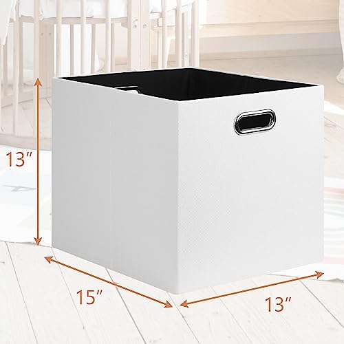 Posprica 13x15x13in Collapsible Storage Bins, Fabric Foldable Cube Storage Boxes, Decorative Storage Baskets Organizer for IKEA Kallax, Shelves, Closet, Clothes, Toy, Set of 4-White - color: White