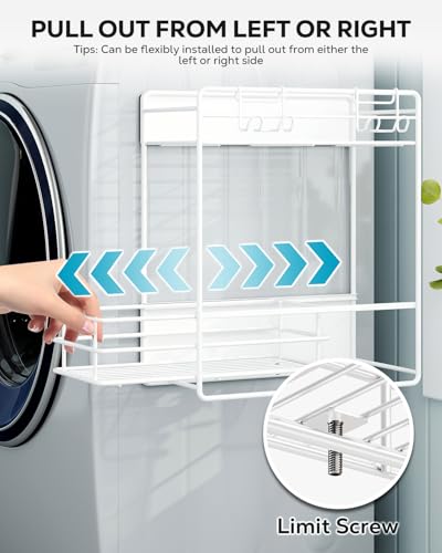 Nieifi 2 Tier Magnetic Shelves for Washing Machine, Magnetic Spice Rack for Refrigerator, Laundry Room & Kitchen Organizer Storage Baskets, White - color: White