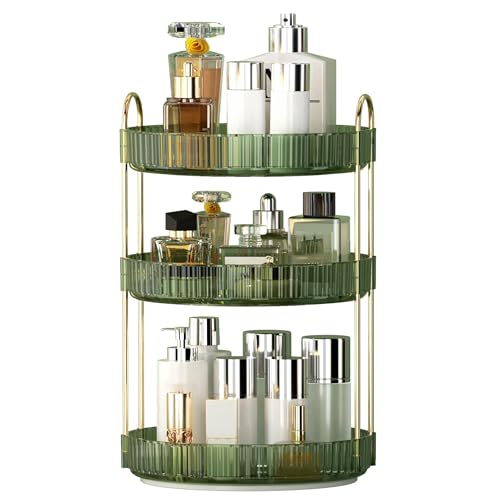 YCIA&DONE 360 Rotating Makeup Organizer and Storage for Vanity Countertop 3 Tiers, High Capacity Cosmetic Skincare Perfume Organizers for Dresser Bathroom Lazy Susan (Vintage Green) - color: Vintage Green, size: 9" (3 Tiers)