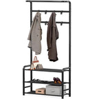 Simple Houseware Coat Rack with Storage Shelf, Freestanding Hall Tree with Hooks for Entryway, Bedroom, Office, Black Metal Clothes Hanger Stand for Coats, Hats, Jackets, Bags - Black - color: Black