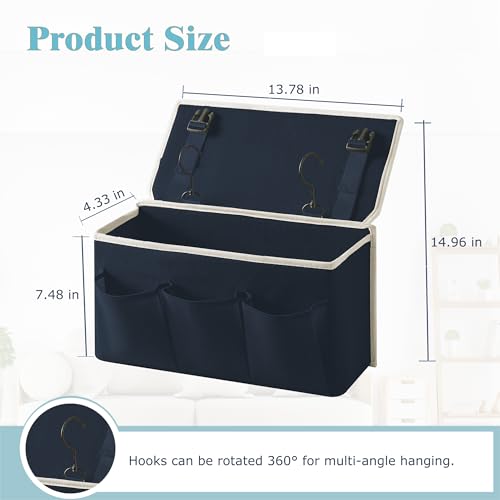 Bedside Caddy/Bedside Storage Organizer Hanging Bag with Three Options,Suitable for home beds, sofas, and dormitory beds—can hold magazines, books, phones, iPads, remote controls. (Navy Blue) - color: Navy Blue