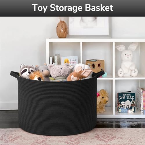 Goodpick Large Storage Basket, 23.5'' x 15.8'' Woven Storage Baskets, Cotton Rope Toy Storage for Kids Decorative Laundry for Home, Perfect for Living Room, 115L Black - color: Black, size: 23.5x23.5x15.8 Inch (Pack of 1)