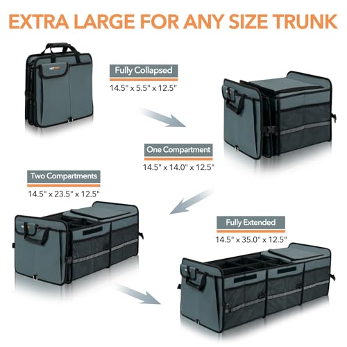 HEYTRIP Large Trunk Organizer With Built-in Leakproof Cooler Bag, 2 Tie-Down Straps, 4 Removable Dividers, Foldable Cover, Built with 2mm PE Board, Gray - color: Gray