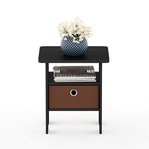 Furinno ANDREY Side Table, End Table, Night Stand with Open Shelves and Storage Bin, Bedside Table, for Living Room, Bedroom, Americano - color: Americano/Medium Brown, size: 1-Pack, Center Bin