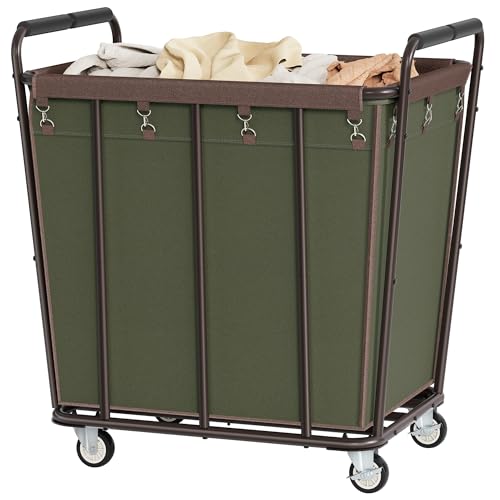 Hoctieon Large Laundry Cart with Wheels, 400L Heavy Duty Laundry Basket Organizer, Rolling Hamper Sorter for Clothes Storage, Industrial Dirty Clothes Hamper for Home & Hotel, Green+Brown - color: Green+Brown, size: 400L