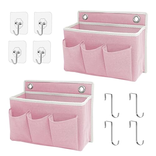 2-Pack Wall Hanging Organizer Bag/Hanging Baskets with Large Mesh Compartment & 3 Pockets，Over the Door Hanging Organizer Space Saving Storage for Bedroom,RV Camper, Closet (Pink -2 Pack) - color: Pink -2 Pack