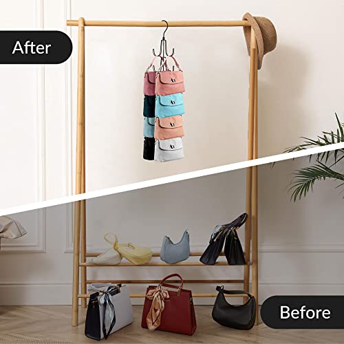 ZEDODIER 2 Pack Purse Organizer for Closet, Rotatable Purse Hanger Bag Holder, Max 16 Storage Capacity Backpack Rack, Metal Space Saving Hanger, Black - color: Black, size: 2 Pack