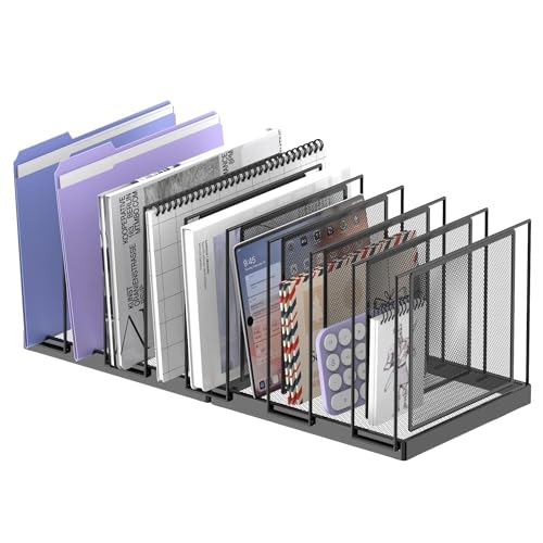 9-Section Desk File Organizer, Vertical File Holder, Mesh Desktop File Folder Metal File Binder Organizer Stand for Office Home Classroom, Black - color: Black, size: 1 Pack 9-Section
