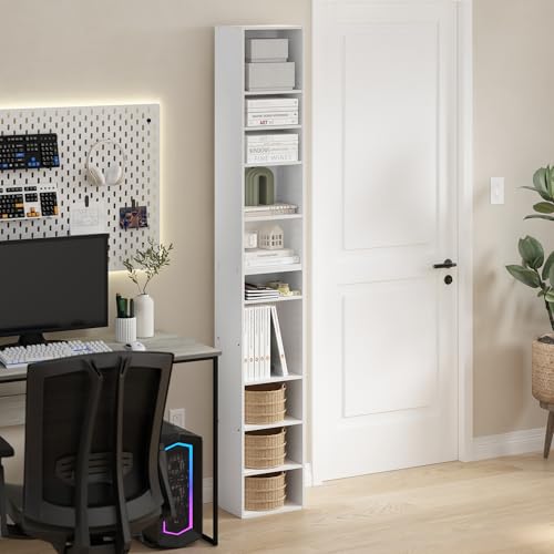 Furinno PASIR Book Shelf, 10-Tier Bookshelf, Bookcase with Open Shelf, 9.2 x 11.8 x 78.7, for Living Room, Bedroom, Home Office, White - color: White, size: 10-Tier, 12-Inch Width