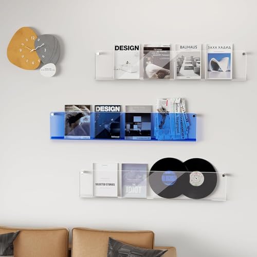 ROYALITA 2-Pack Acrylic Magazine Holder Brochure Holder, 24" Record Holder Magazine Rack, Fashion Hanging Bookshelf Literature Storage Rack for Waiting Room, Living Room, Office, Blue, 24 Inch - color: Blue, size: 24 Inch