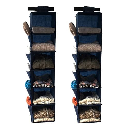 2pcs Home Storage Hanging Closet Organizer,Sweater Organizer with 6 Shelves (Dark Blue) - color: Dark Blue