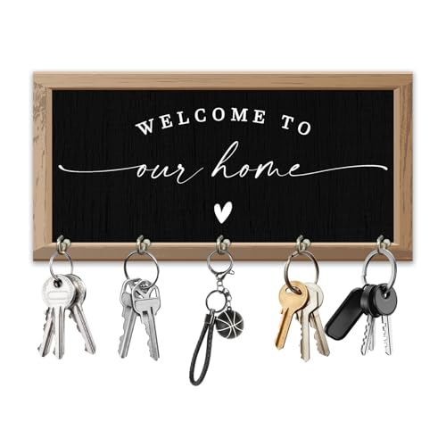 Welcome to Me Home Wooden Key Holder - Wall Mounted Key Holder Rack Organizer Hanger with 5 Hooks for Wall Express Love Art Decor for Entryway Front Door Hallway Office(5 x 8 inch) - A04 - color: Welcome To Me Home