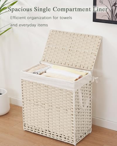 SETVSON Laundry Hamper with Lid Wicker Laundry Basket 112 L (29.6 Gal) Laundry Hampers Handwoven Rattan Clothes Hamper with Handles 3 Removable Liner Bag, 6 Mesh Bags for Bathroom Bedroom Light Khaki - color: Light Khaki, size: 29.6 Gal